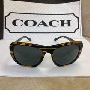 New Coach HC8202 L1629 544087 Black Amber Glitter Stripe Sunglasses